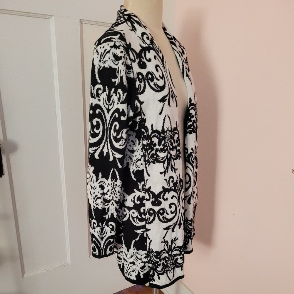 Alfani womens Open Front Cotton Blend Sweater Black/White Print Size M